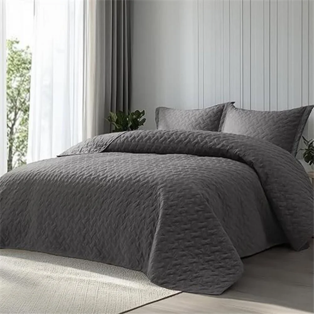 Bedsure Quilts Queen Size - Grey Bedspreads Queen Size with Basket Weave